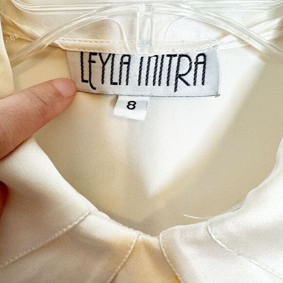 Leyla Initra Vintage Quiet Luxury Cream Silk Double Collar Blouse Women’s Size 8 - Picture 4 of 8
